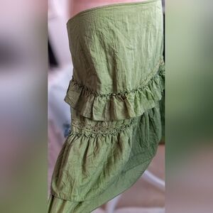DKNY Jeans-Green Ruffle Tiered Lace Midi Skirt